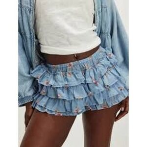 NWT Free People Ruffle Up Bloomer Shorts Blue Floral size small